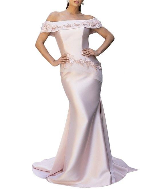 Terani Couture 3D Flower Beaded Off The Shoulder Dress Product Image