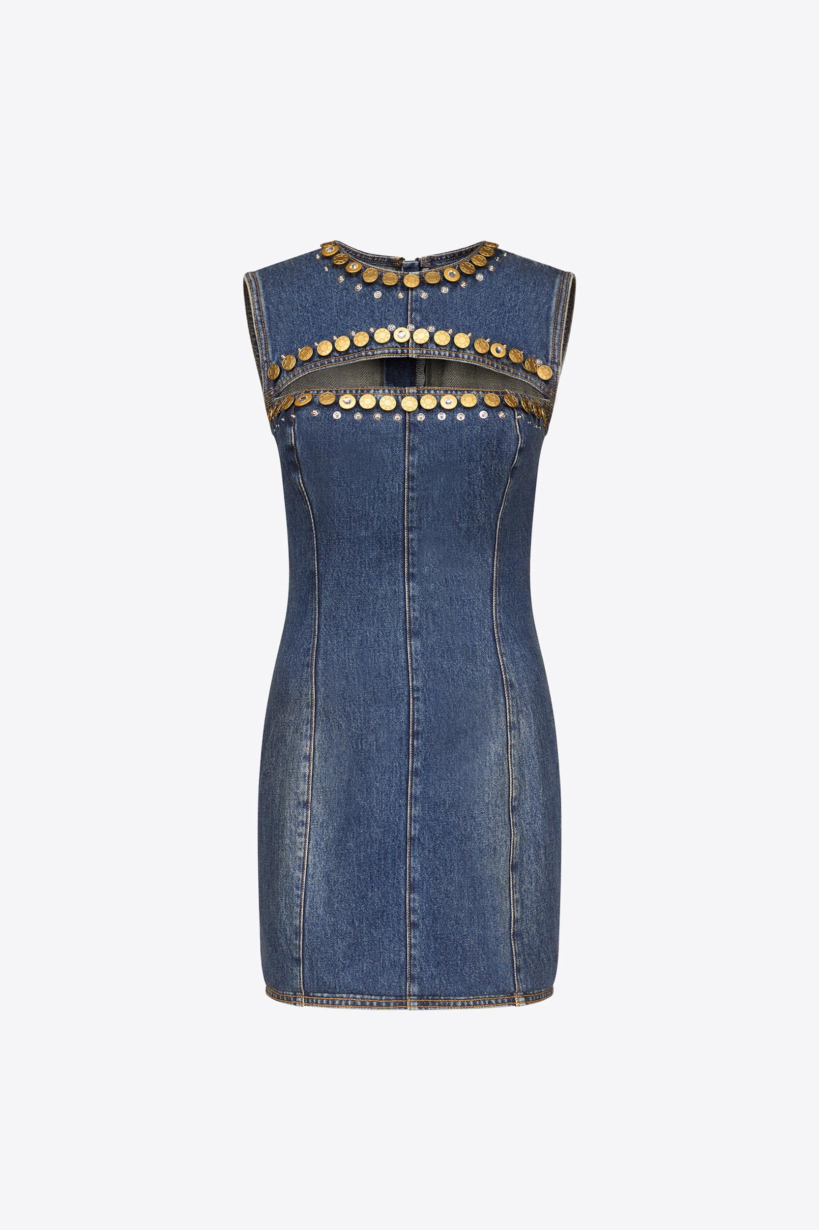 Crystal Button Studded Slit Mini Dress Product Image