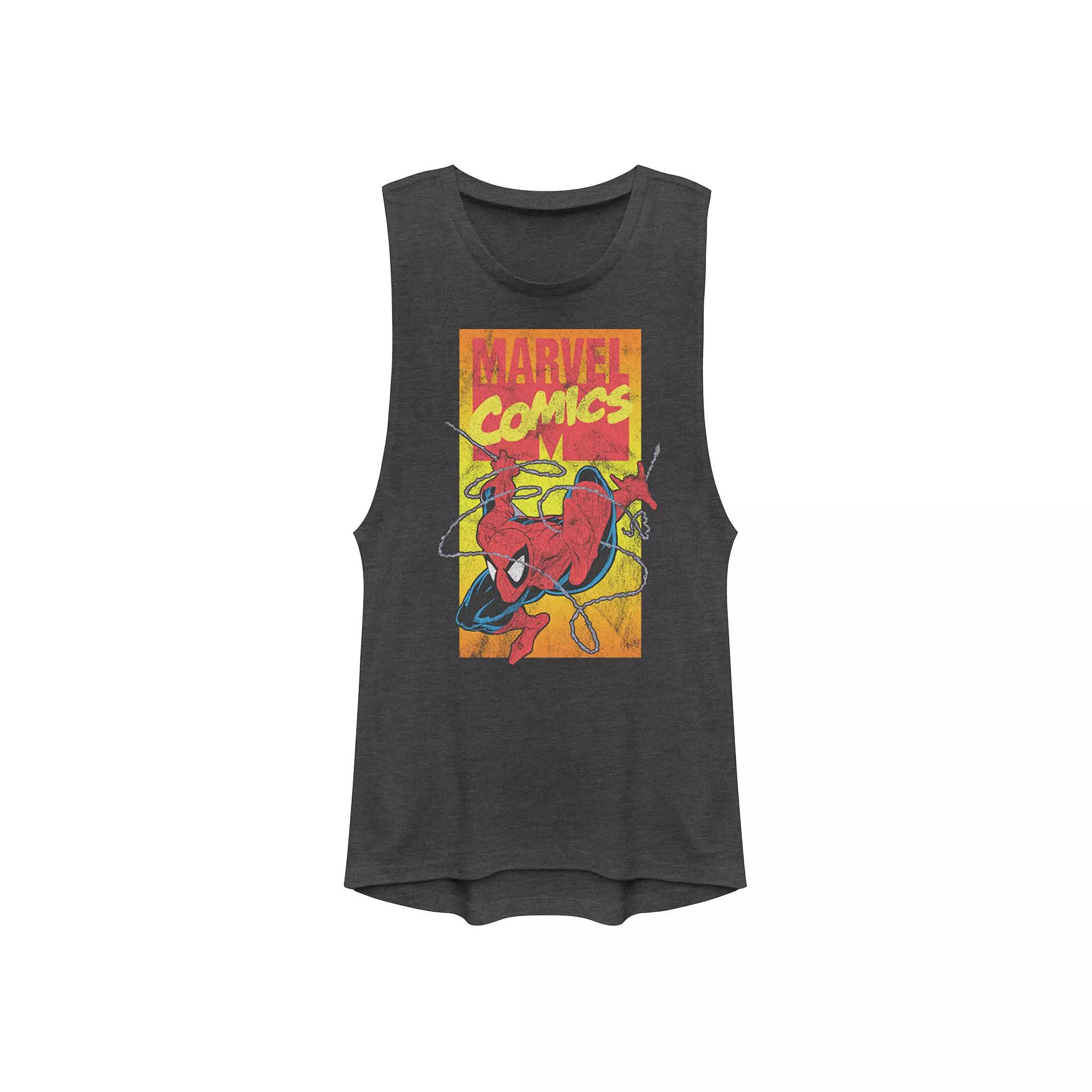 Juniors' Marvel Comics Spider-Man Action Shot Muscle Graphic Tank Top, Girl's, Size: XL, Grey Product Image