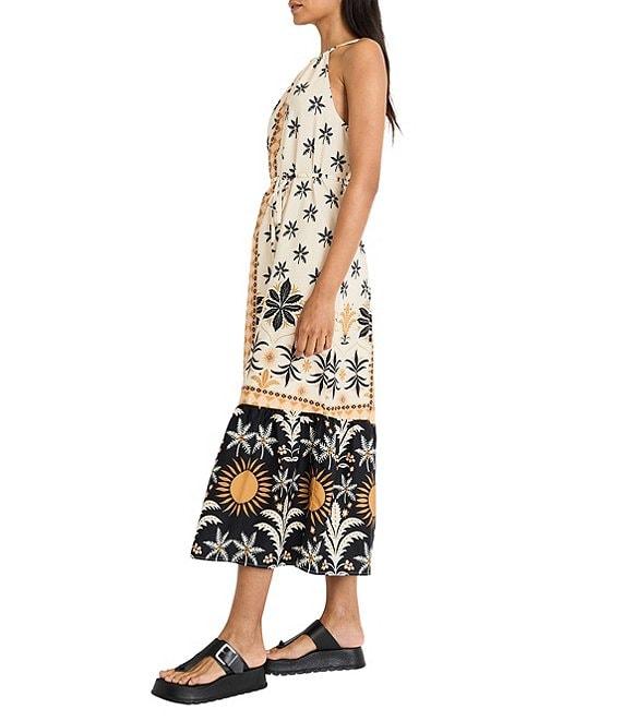 The Good Journey Halter Neck Sleeveless Printed Crepe De Chine Trapeze Midi Dress Product Image