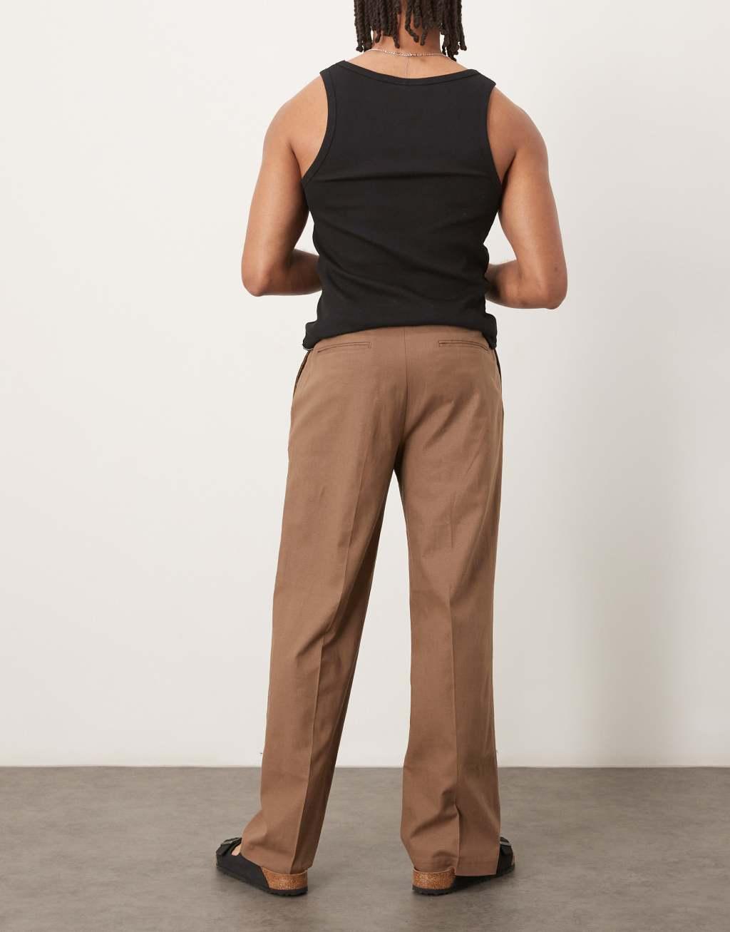 ASOS DESIGN smart wide leg linen blend pants with front pleat Product Image