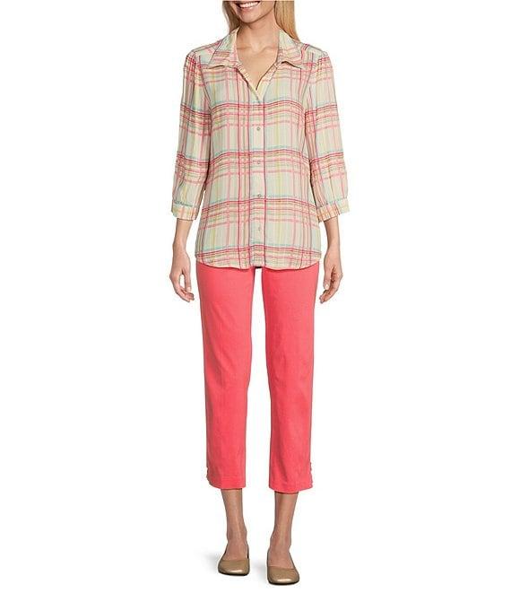 Allison Daley Petite Size Floral 3/4 Sleeve Keyhole Neck Asymmetric Hem Knit Top Product Image