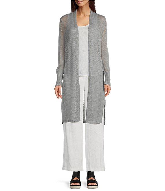 Eileen Fisher Organic Linen Cotton Open Front Long Sleeve Cardigan Product Image