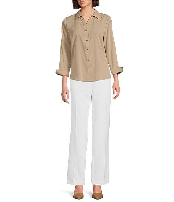 Investments Woven 3/4 Sleeve Point Collar Button Front Split Cuff Top Product Image