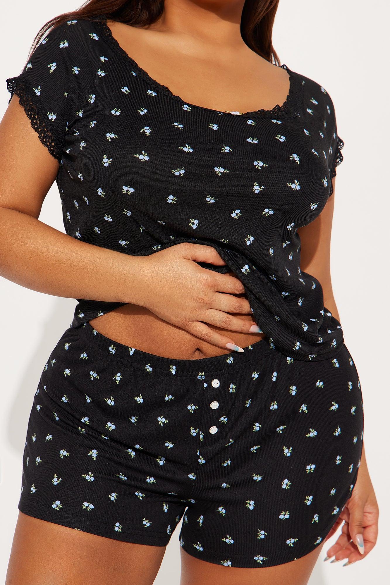 Floresitas Ribbed PJ Short Set - Black Female Product Image