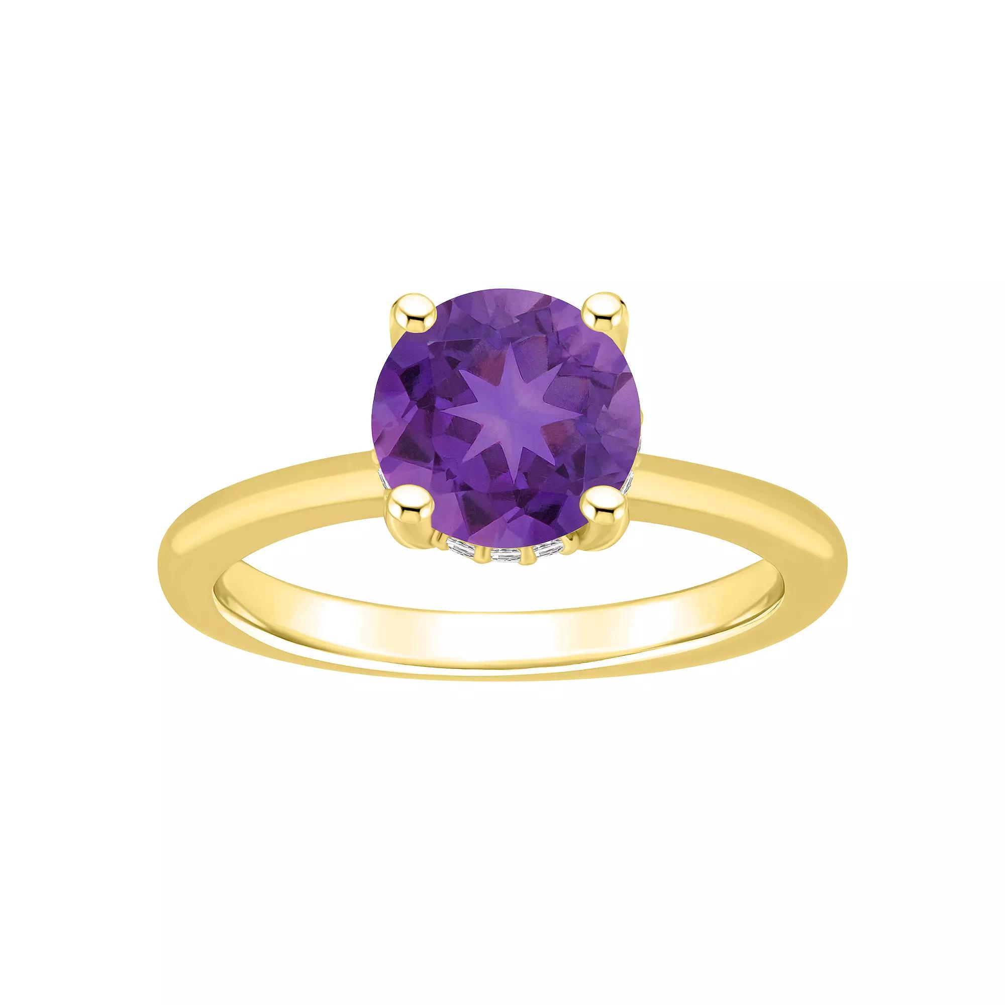 Alyson Layne 14k Gold Round Amethyst & Diamond Accent Ring, Women's, Size: 10 Product Image