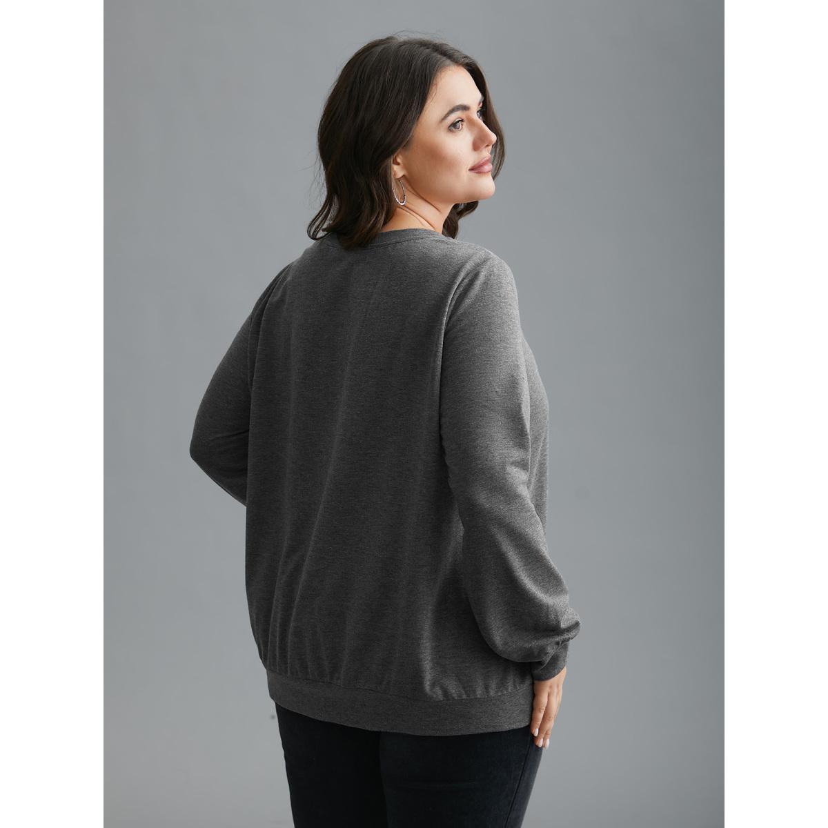 Plus Size Star & Moon Print Round Neck Sweatshirt Women DimGray Casual Non Round Neck Everyday Sweatshirts BloomChic 10/M Product Image