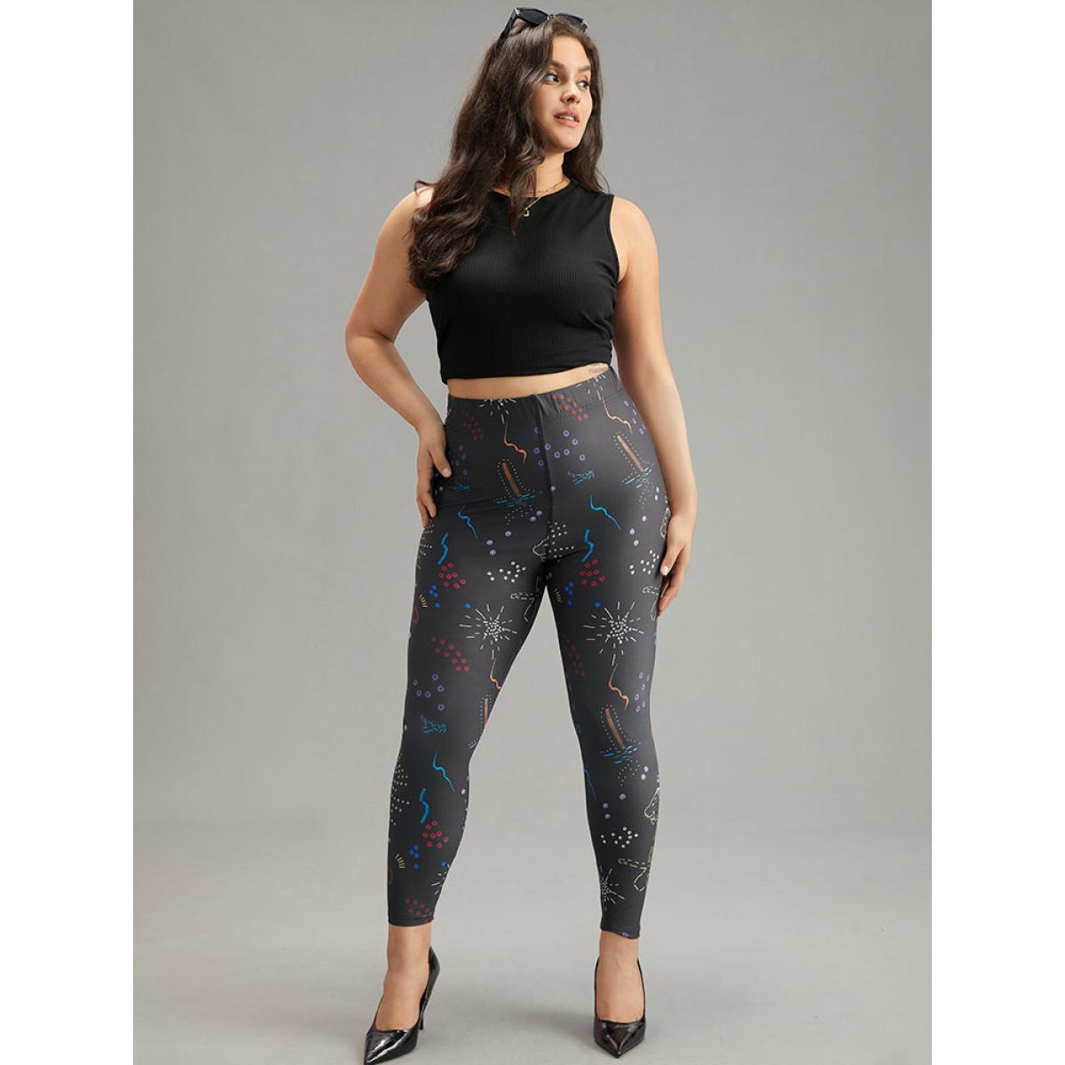 Plus Size Graphic Art & Design Skinny Leggings Women Black Casual High stretch Skinny High Rise Dailywear Leggings BloomChic 12/L Product Image