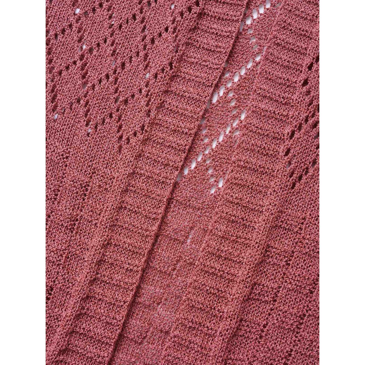 Plus Size Plain Ruffles Pointelle Knit Cardigan Russet Women Casual Loose Short sleeve Everyday Cardigans BloomChic 10/M Product Image