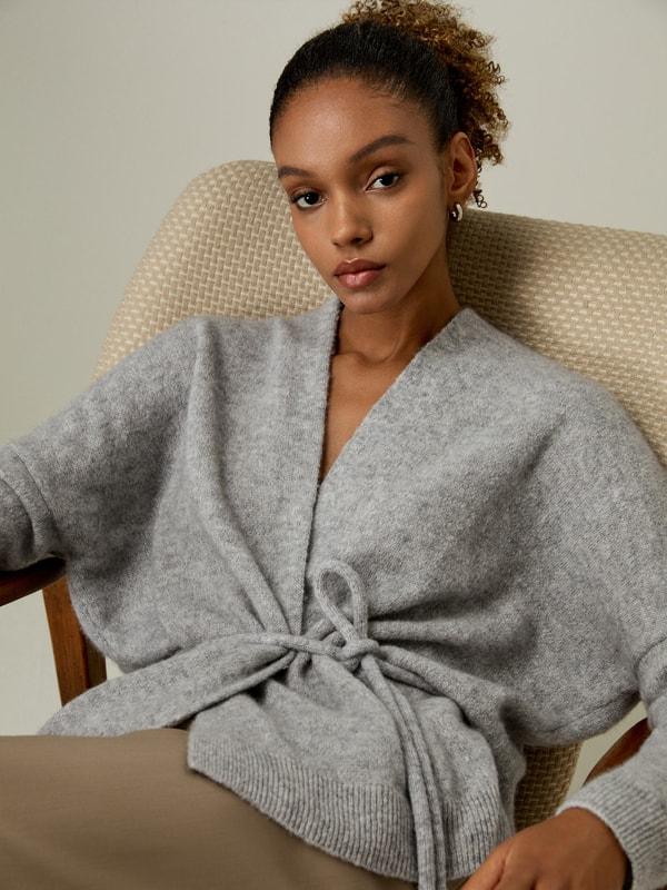 LILYSILK Cashmere Cardigan Women - Gray Cashmere Silk - Comfortable High Ribbed Sweater L Product Image