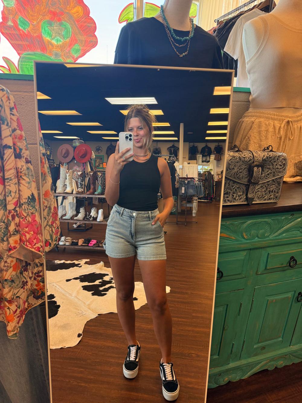 Risen High Rise Light Wash Shorts Product Image