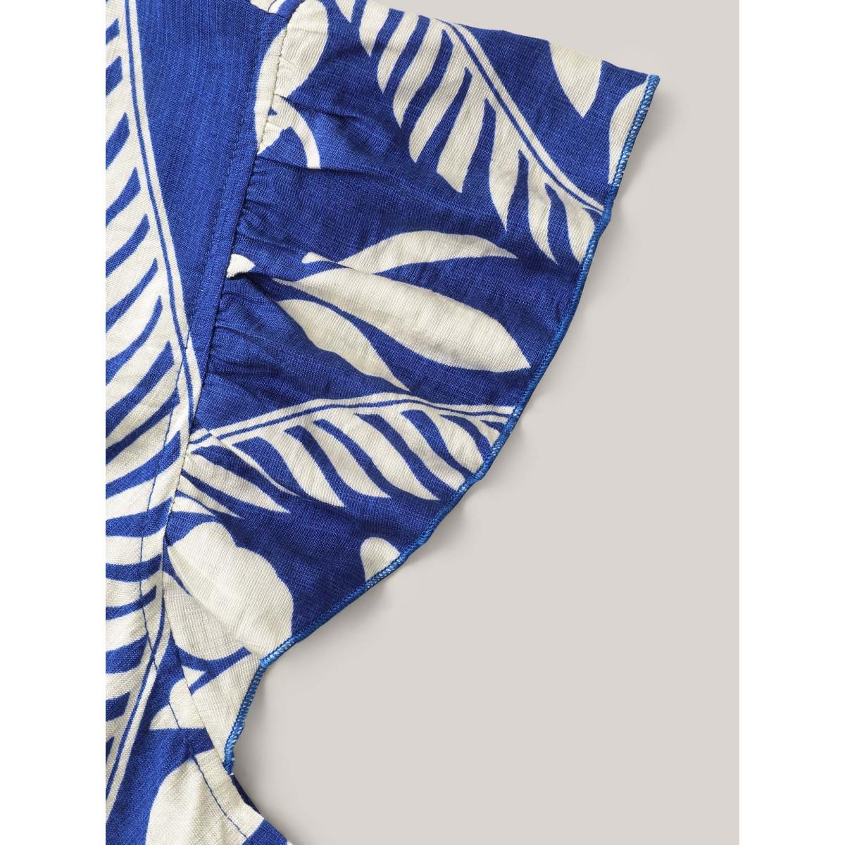 Plus Size Navy Large Floral Print Pockets Jumpsuit Women Resort Cap Sleeve Overlap Collar Vacation Loose Jumpsuits BloomChic 22-24/3X Product Image