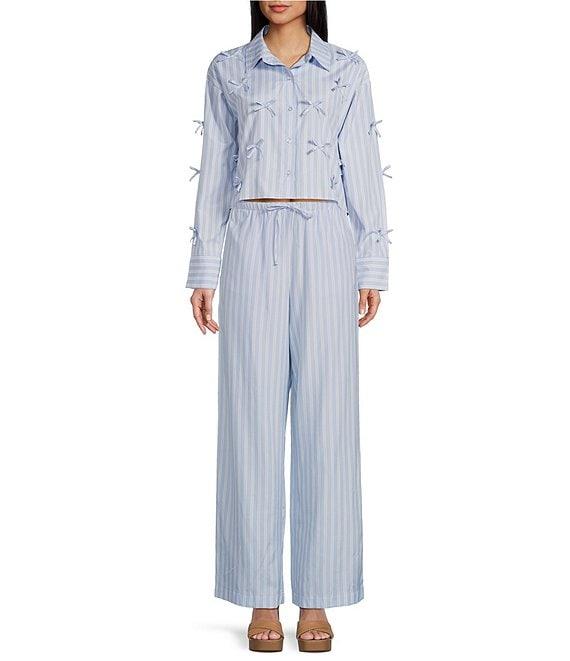 GB Woven Long Sleeve Bow Button-Front Top Product Image