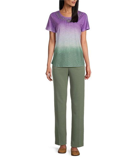 Allison Daley Embellished Ombre Print Short Sleeve Crew Neck Knit Top Product Image