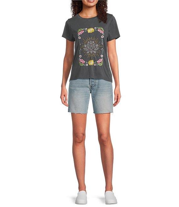 Lucky Brand Beaded Lotus Crew Neck Short Sleeve Tee Shirt Product Image