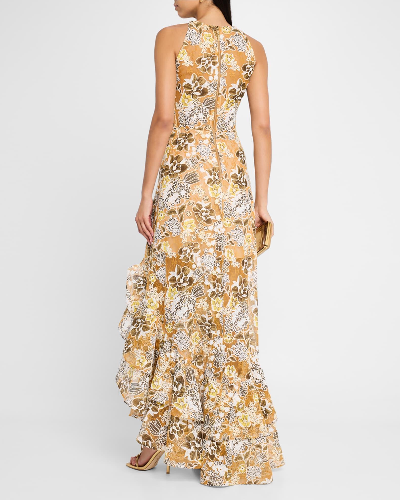 Sicilia Sleeveless Floral-Print Ruffle Gown Product Image