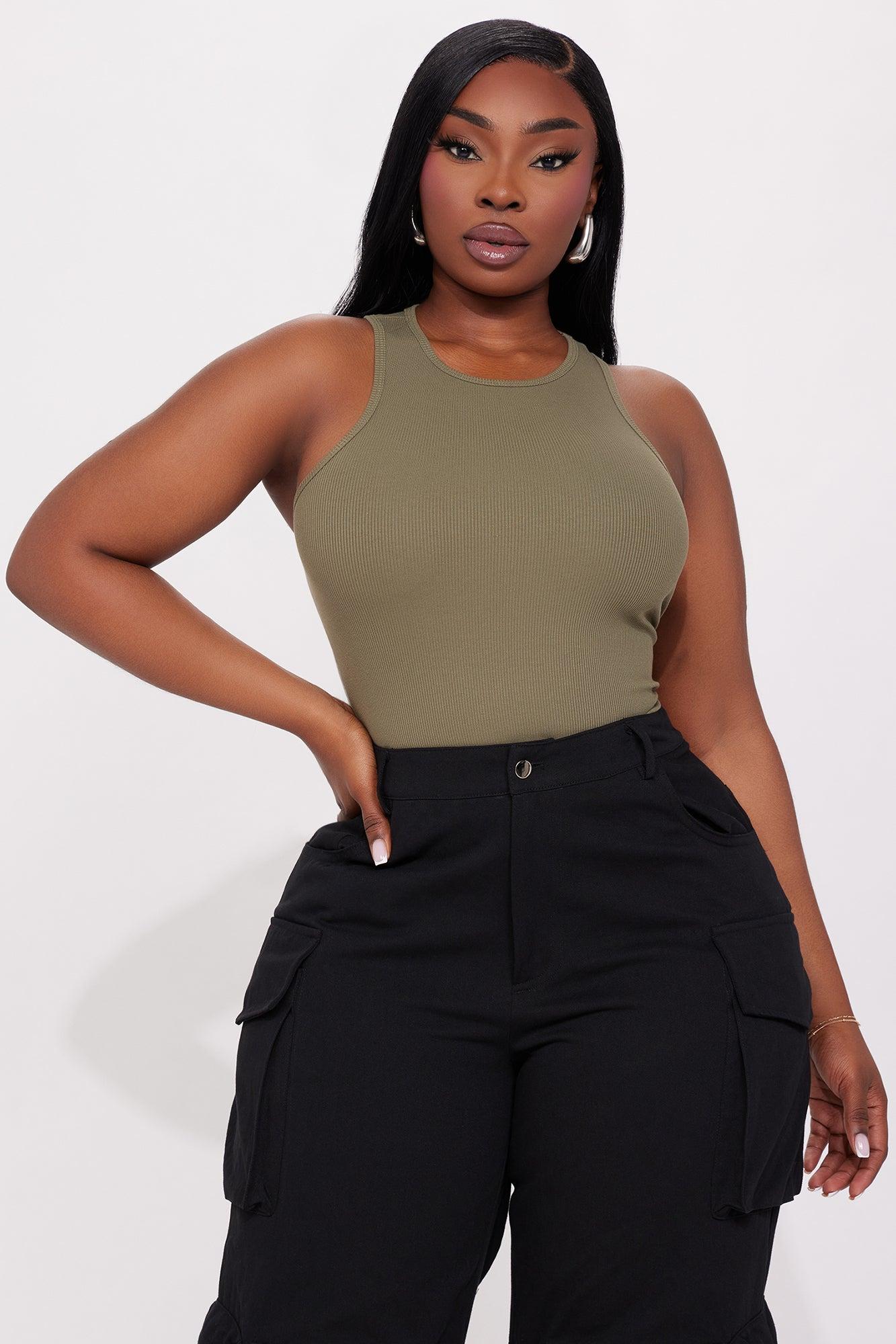 Model Attitude Racerback Bodysuit - Olive Product Image