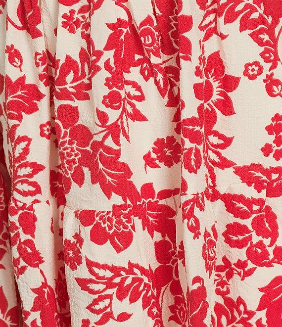 Midnight Doll Printed Bubble Textured Puff Sleeve Tie Back Dress Product Image