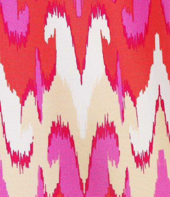 Jude Connally Chris Paradise Ikat Peony Print Jude Cloth Stretch Knit Mandarin Collar Bracelet Sleeve Coordinating Top Product Image