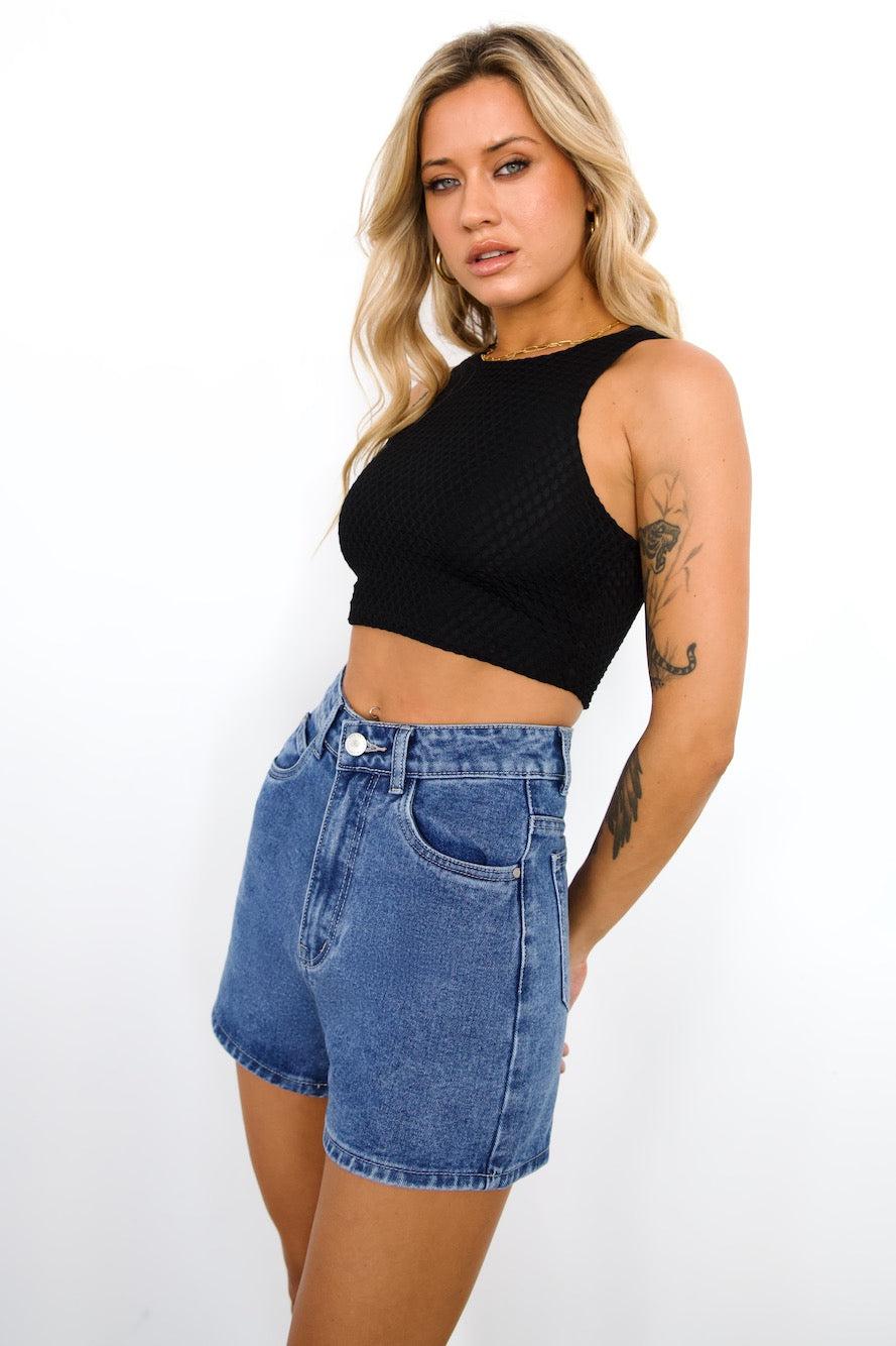 DNM High Rise Denim Shorts Mid Blue Product Image