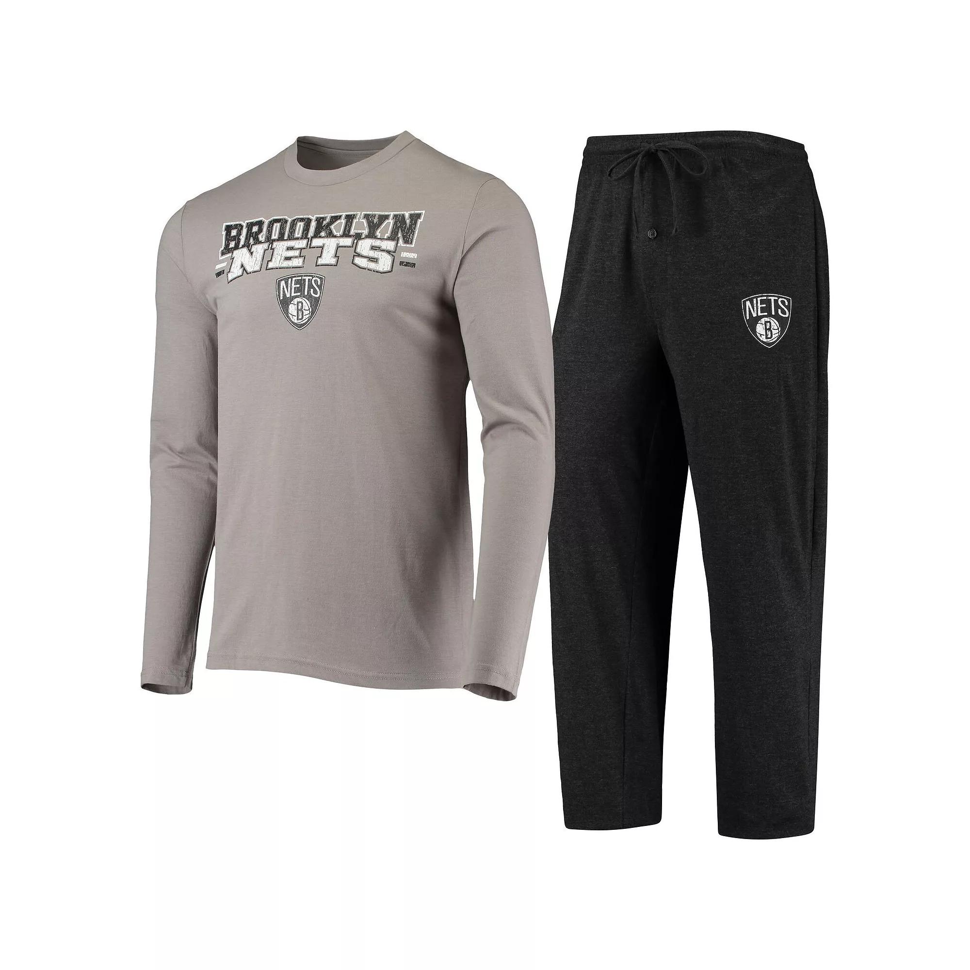 Men's Concepts Sport Black/Gray Brooklyn Nets Long Sleeve T-Shirt & Pants Sleep Set,  Product Image