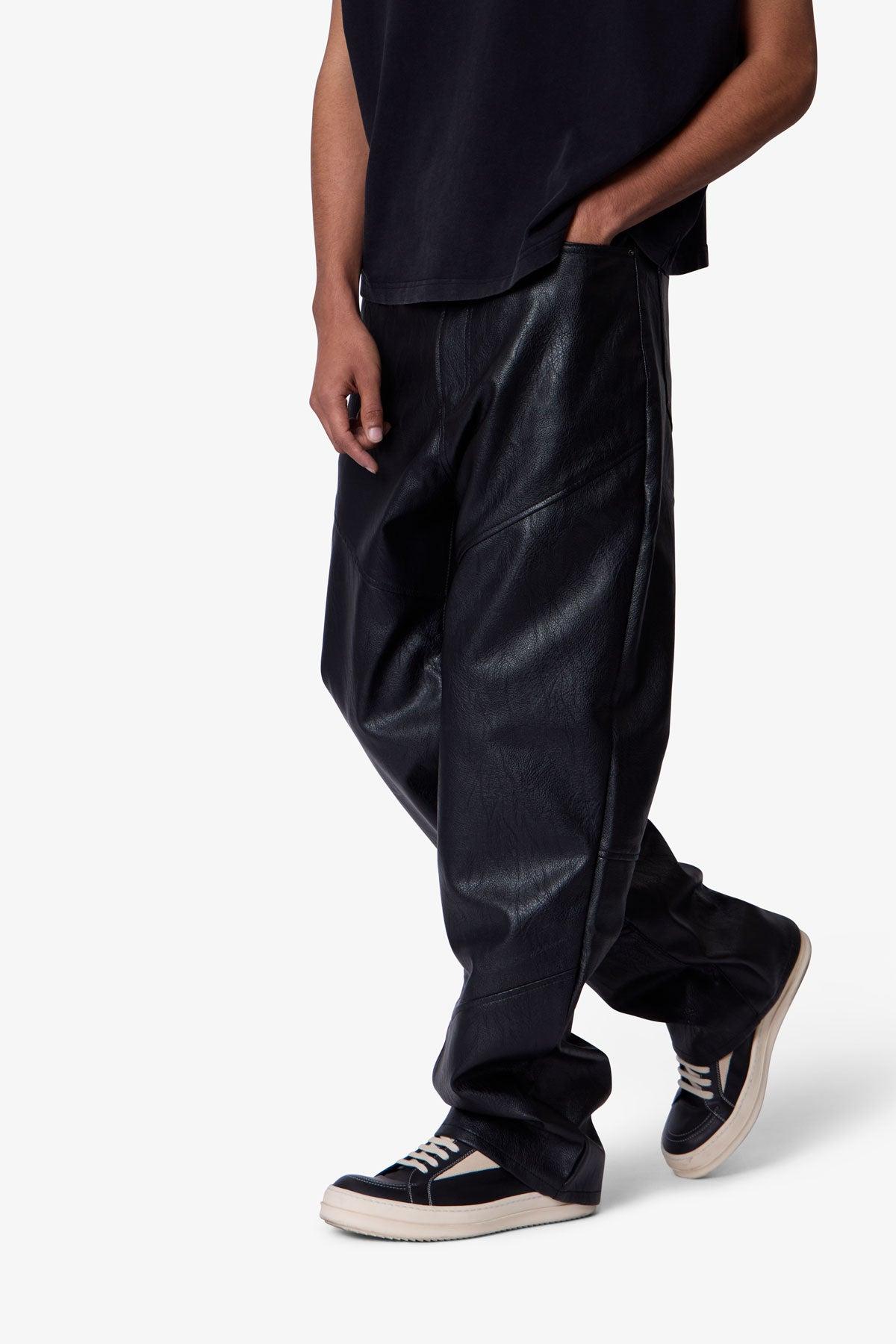 Ultra Baggy Paneled Leather Pants - Black Product Image