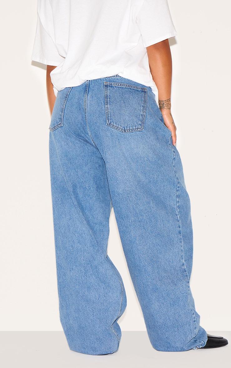 PRETTYLITTLETHING Plus Mid Blue Wash High Rise Boyfriend Jeans Product Image