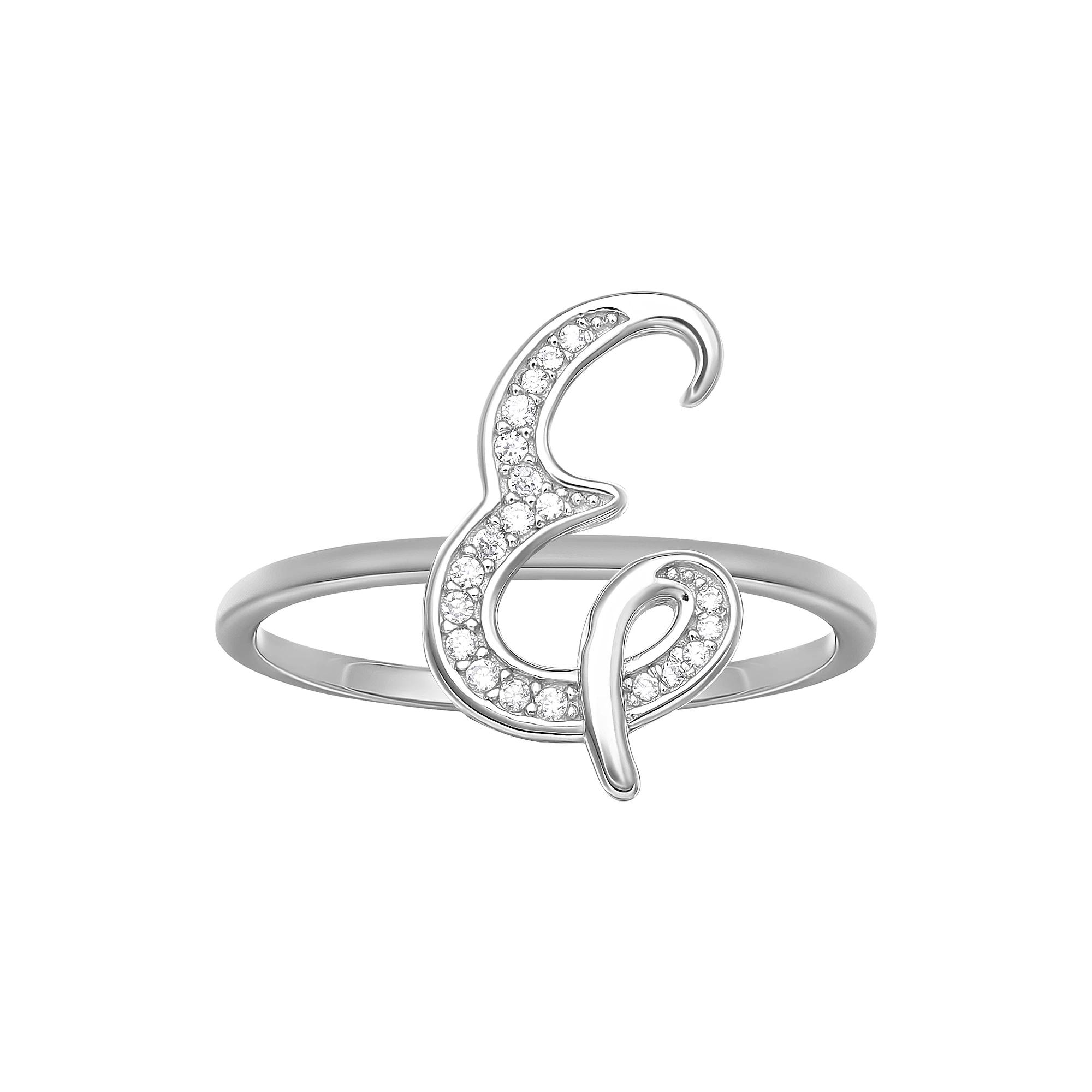 PRIMROSE Sterling Silver Cubic Zirconia Initial Ring, Womens Sterling Silver E Product Image