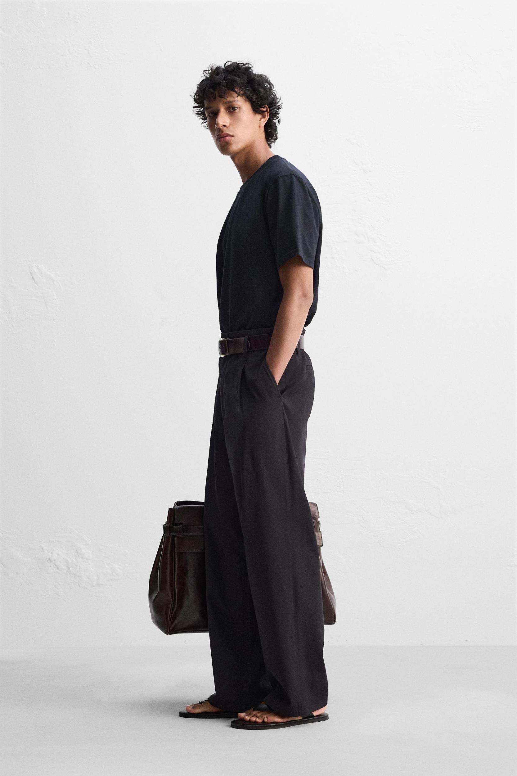 WIDE FIT COTTON-VISCOSE PANTS Product Image