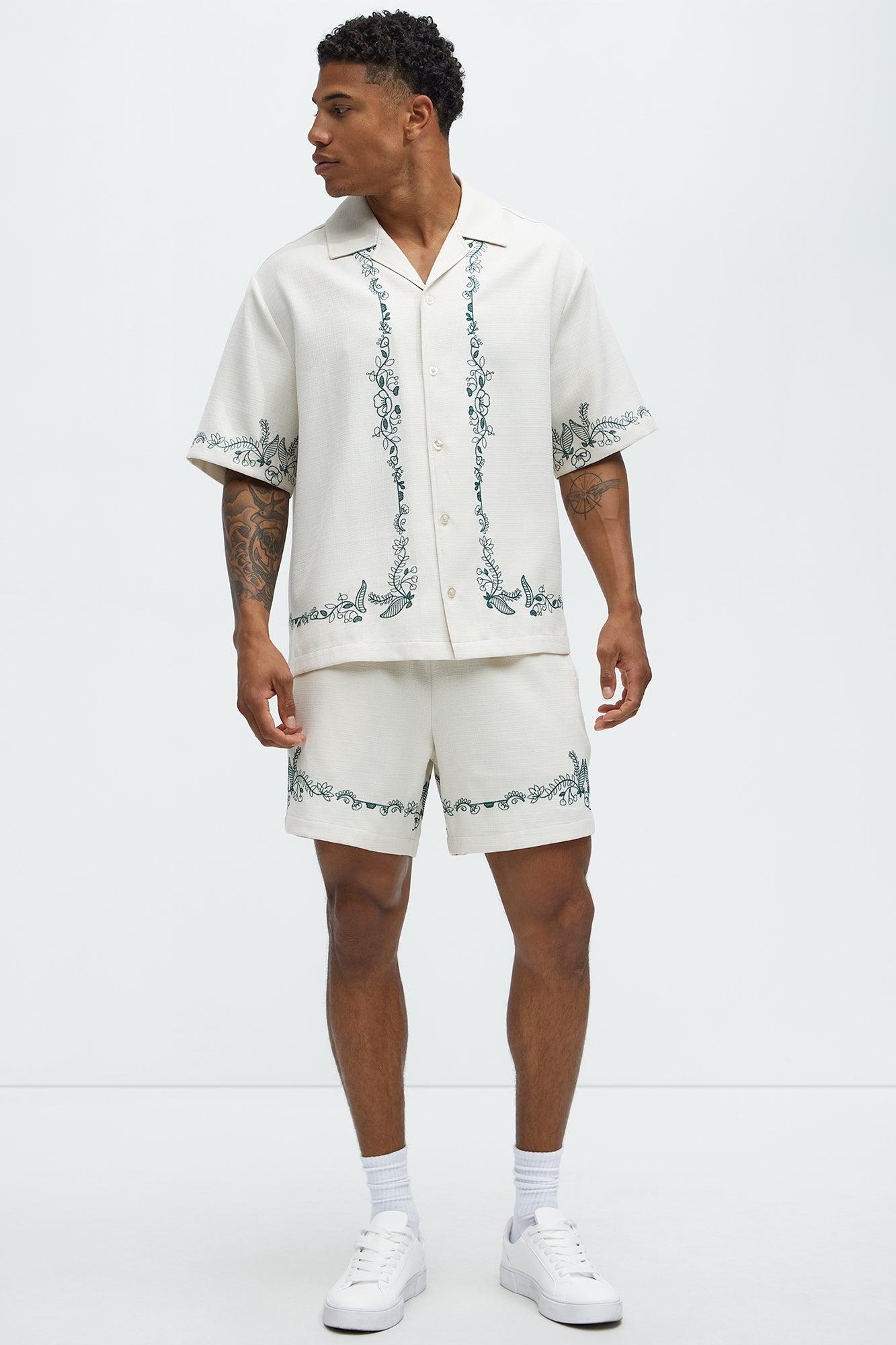 Vine Border Embroidered Shorts - Cream Product Image