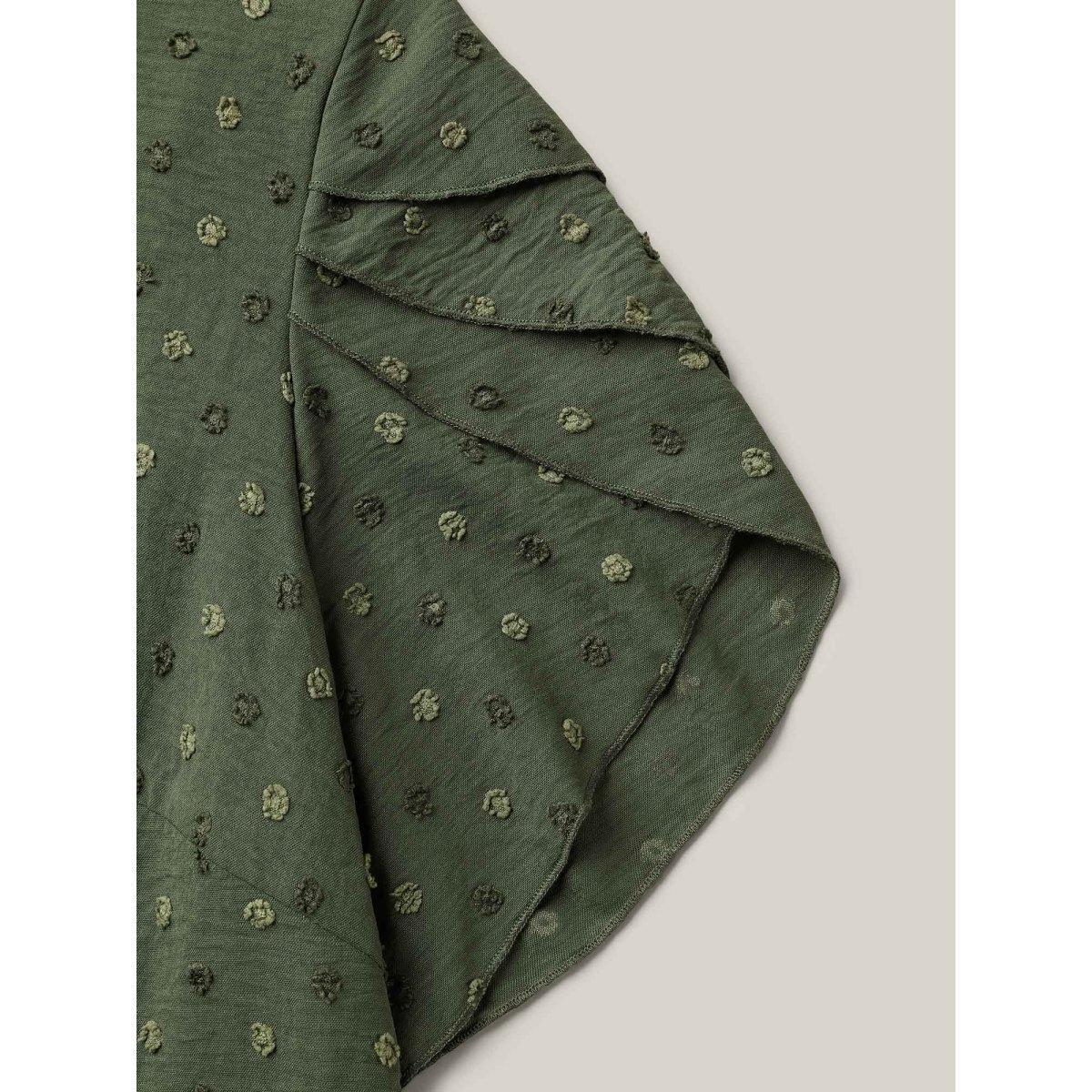 Plus Size ArmyGreen Textured Color Contrast Petal Sleeve Blouse Women Timeless Short sleeve Round Neck Elegant Blouses BloomChic 28/5X Product Image