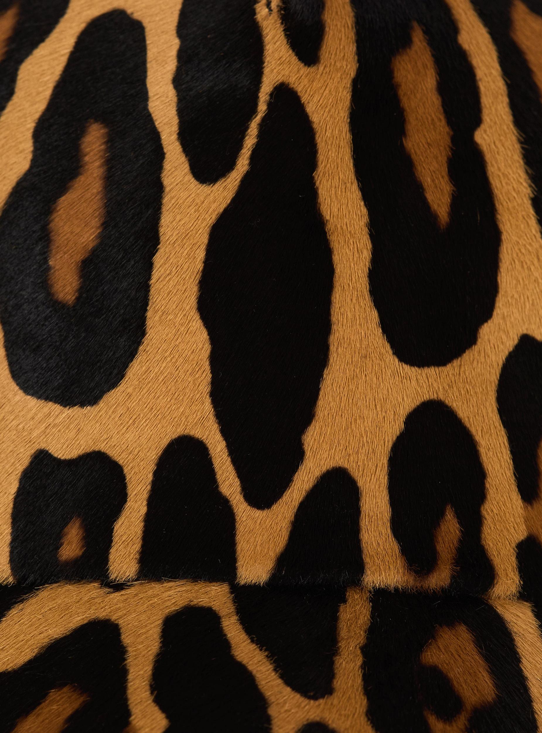 Ponyskin-style leather cap with leopard pattern Product Image