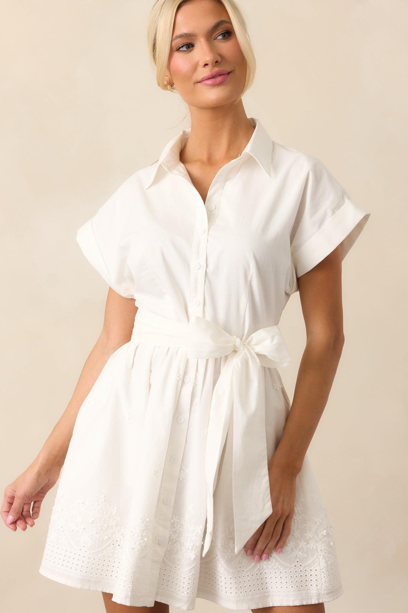 Morning Markets Cotton White Botton Front Mini Dress Product Image