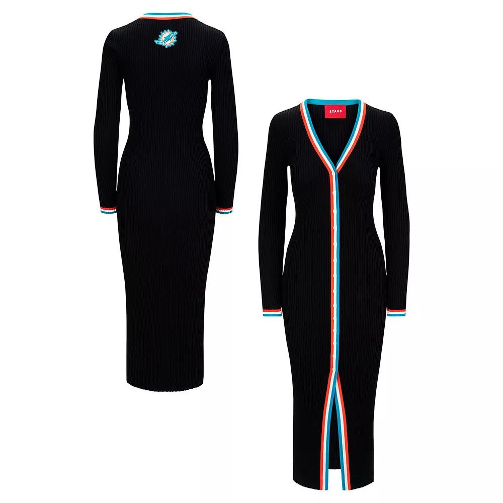 Women's STAUD Black Miami Dolphins Shoko Knit Button-Up V-Neck Sweater Dress,  Product Image