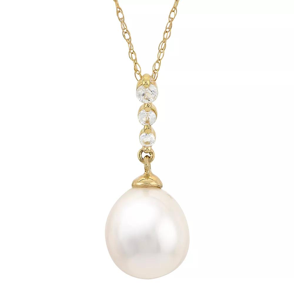 PearLustre by Imperial 14k Gold Cultured Pearl & White Topaz Drop Pendant, Womens Product Image