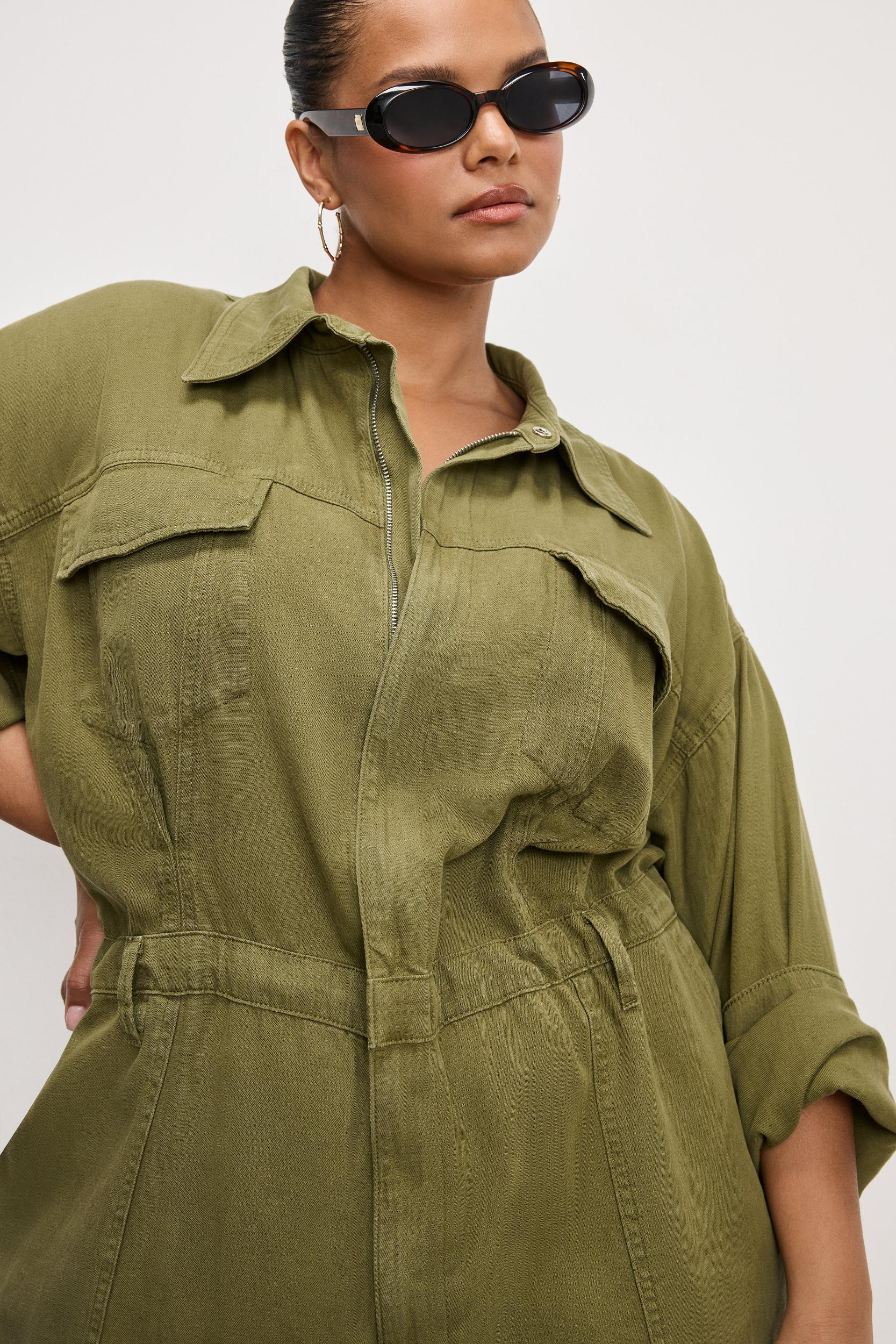LITE LINEN OVERSIZED JUMPSUIT | MARTINI OLIVE002 Product Image