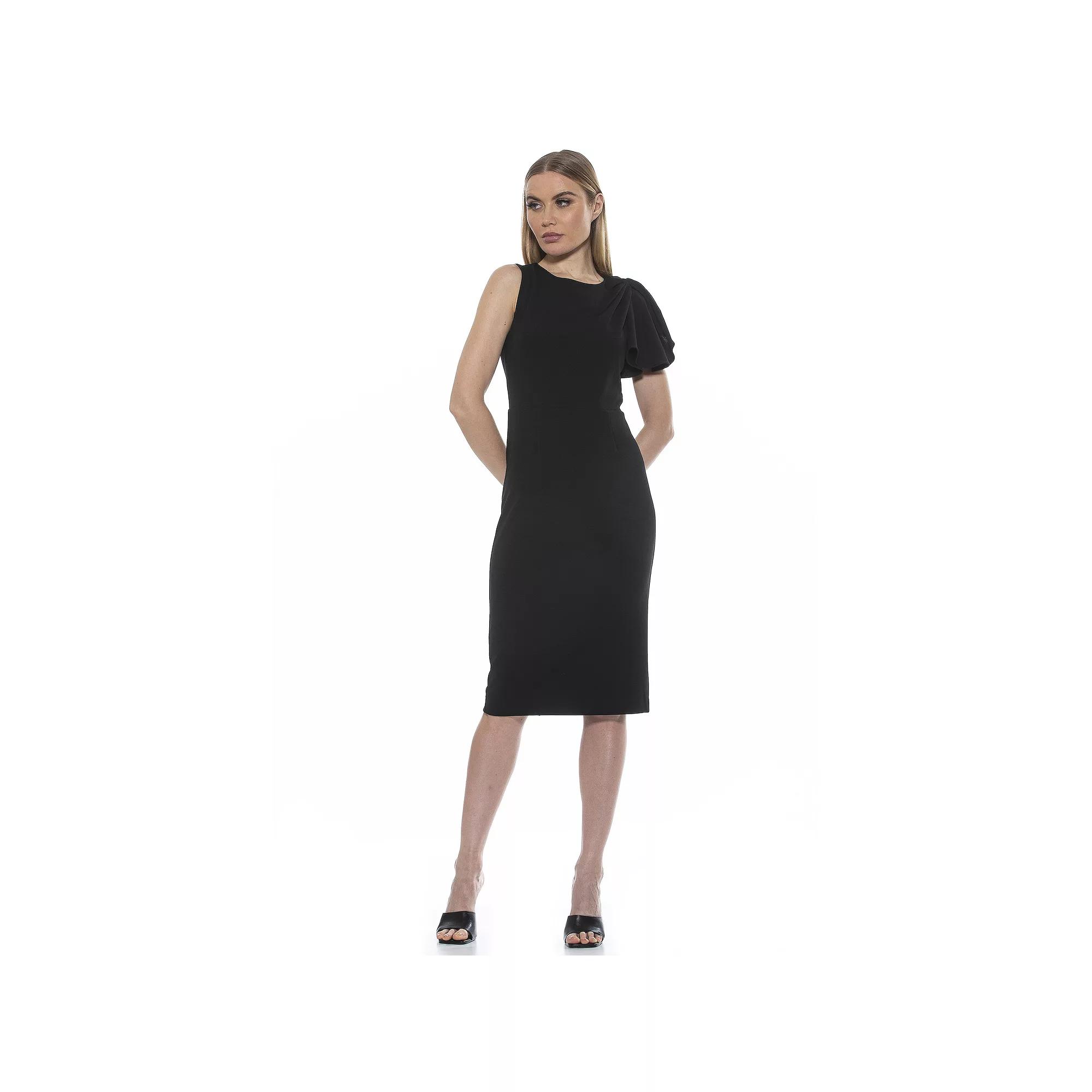 Women's ALEXIA ADMOR Crewneck Draped Midi Sheath Dress,  Product Image