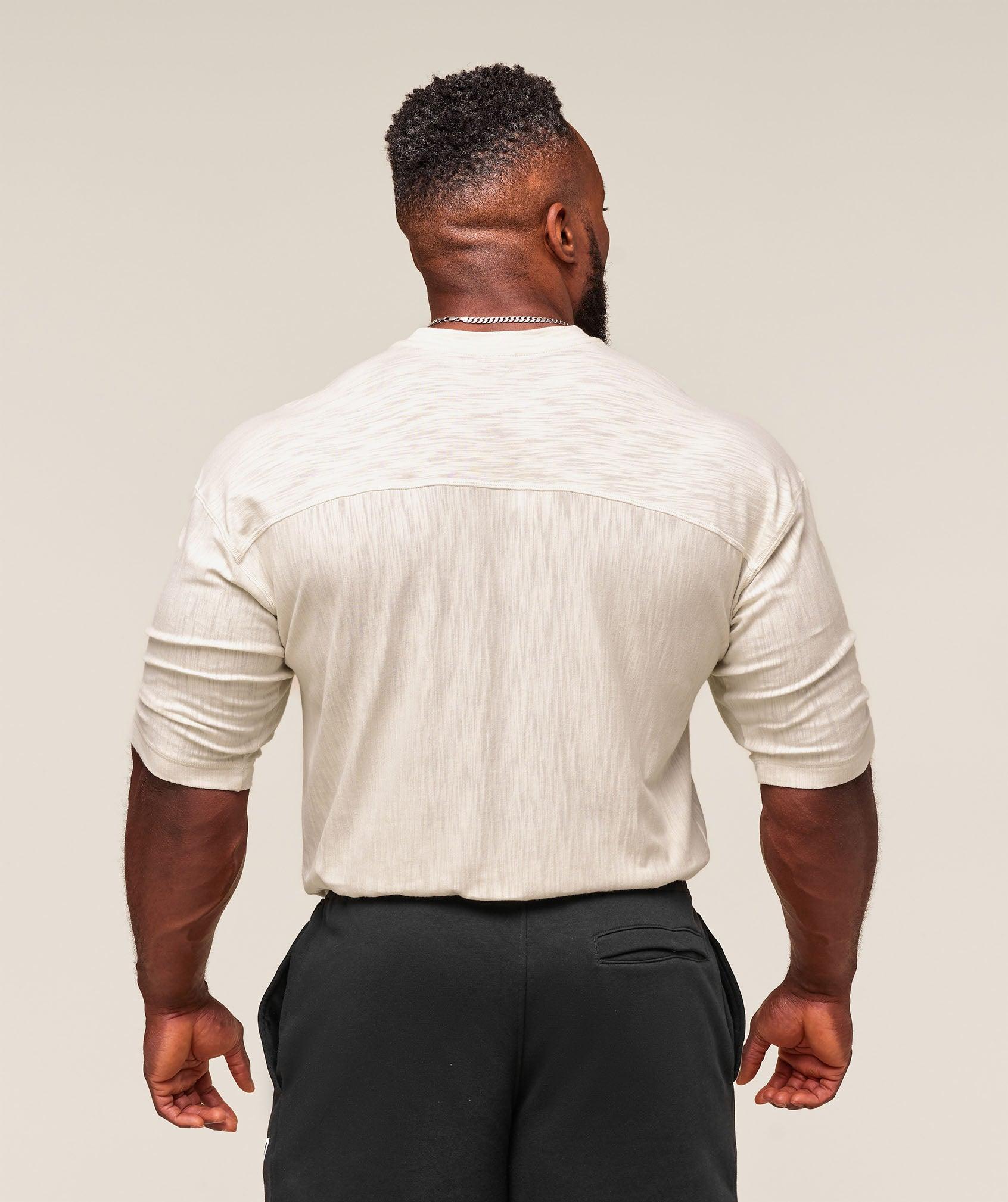 Gymshark Lightweight Slub Textured 3/4 Henley - Oat White Male Product Image