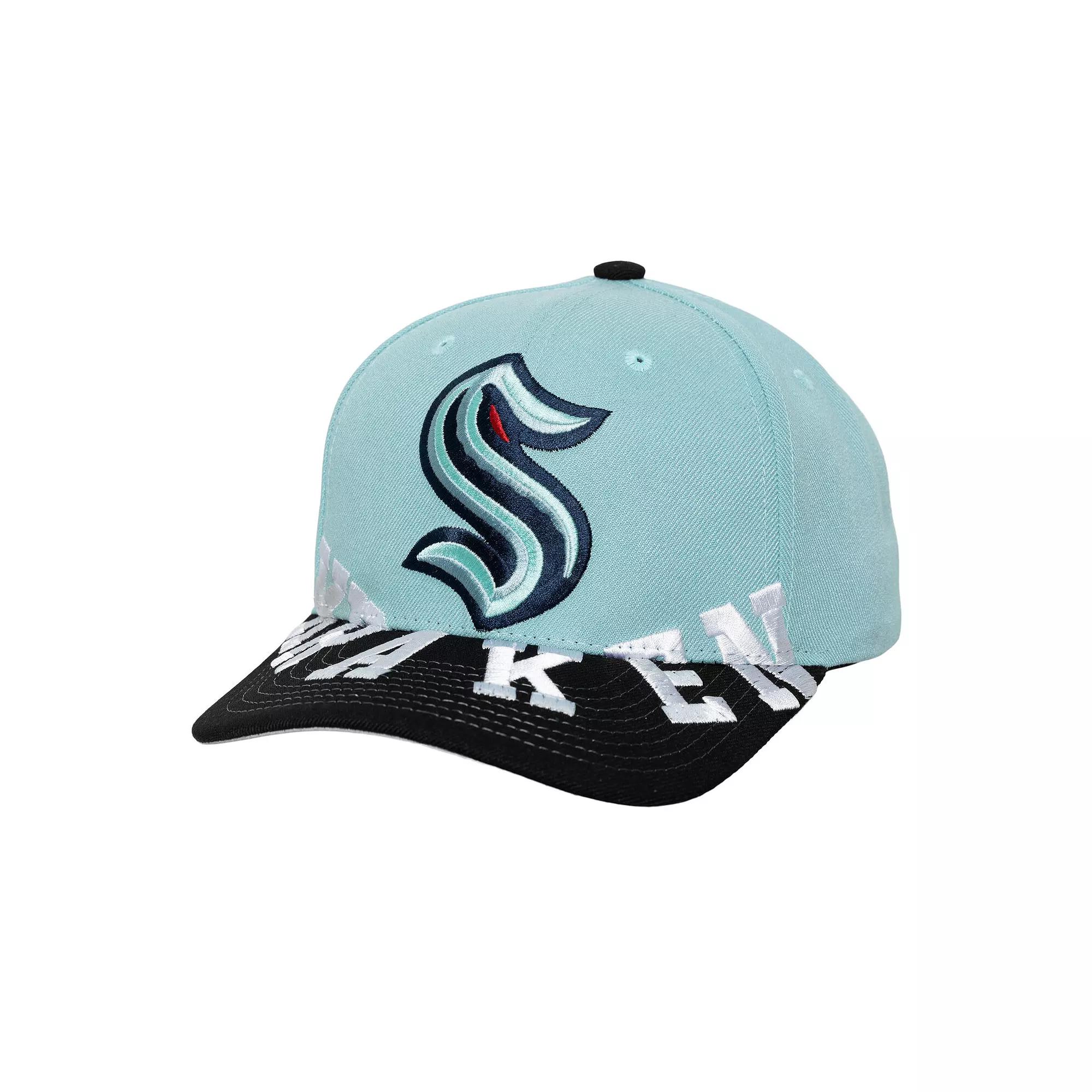 Men's Mitchell & Ness Light Blue/Black Seattle Kraken Underarch Two-Tone Pro Crown Snapback Hat, Krk Light Product Image