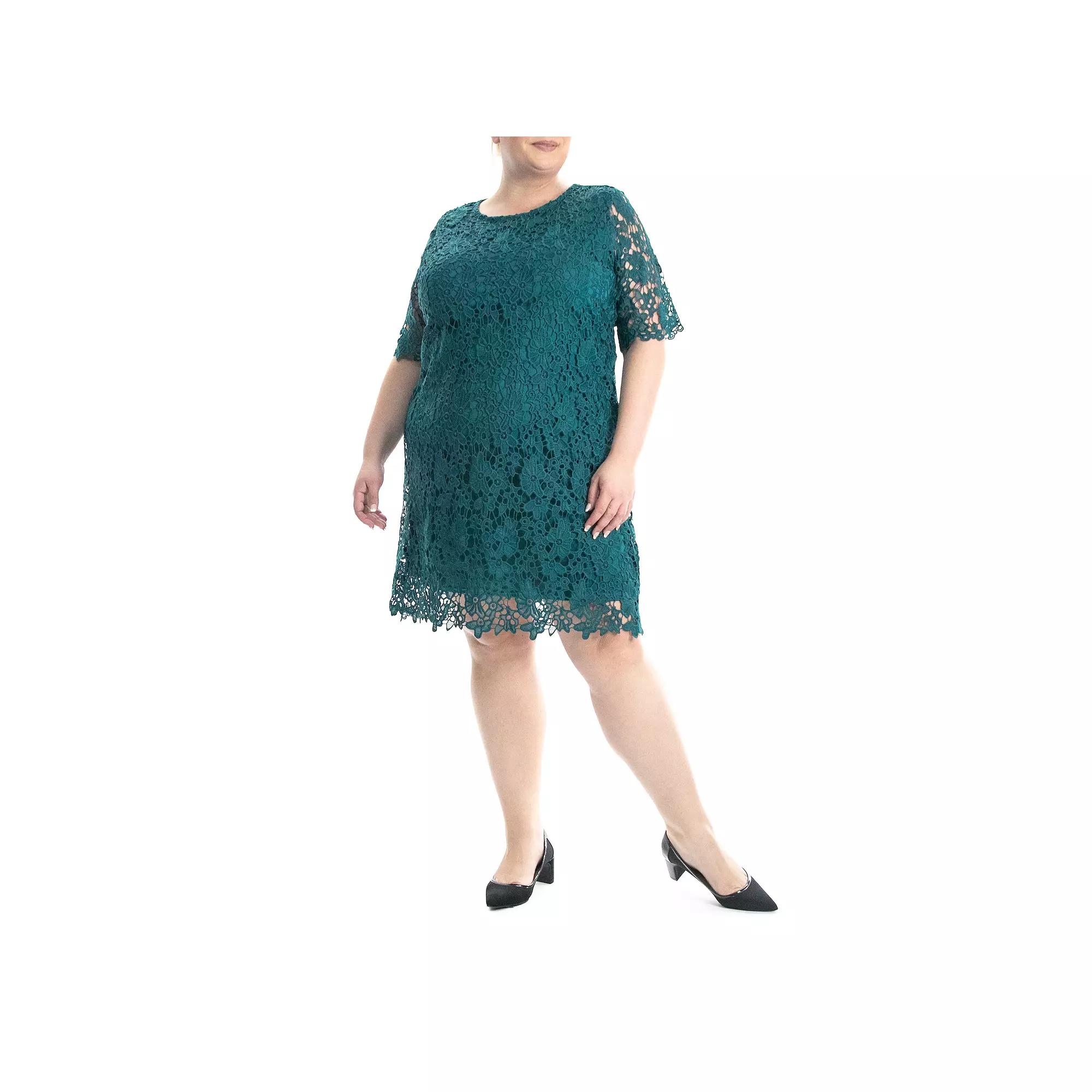Plus Size Nina Leonard Lace Sheath Dress, Women's, Size: 3XL, Green Product Image