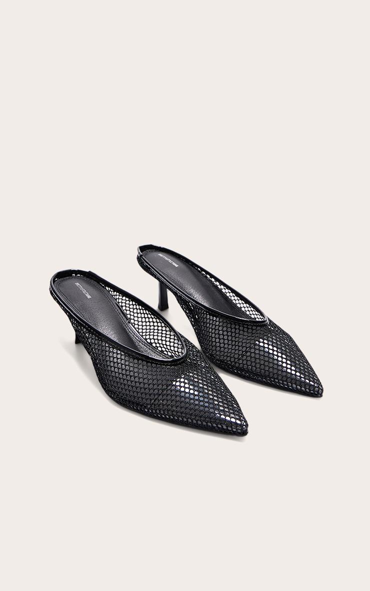 Black Mesh Point Toe Low Heel Court Mules Product Image