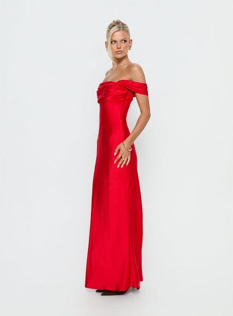Azura Off The Shoulder Maxi Dress Red Product Image