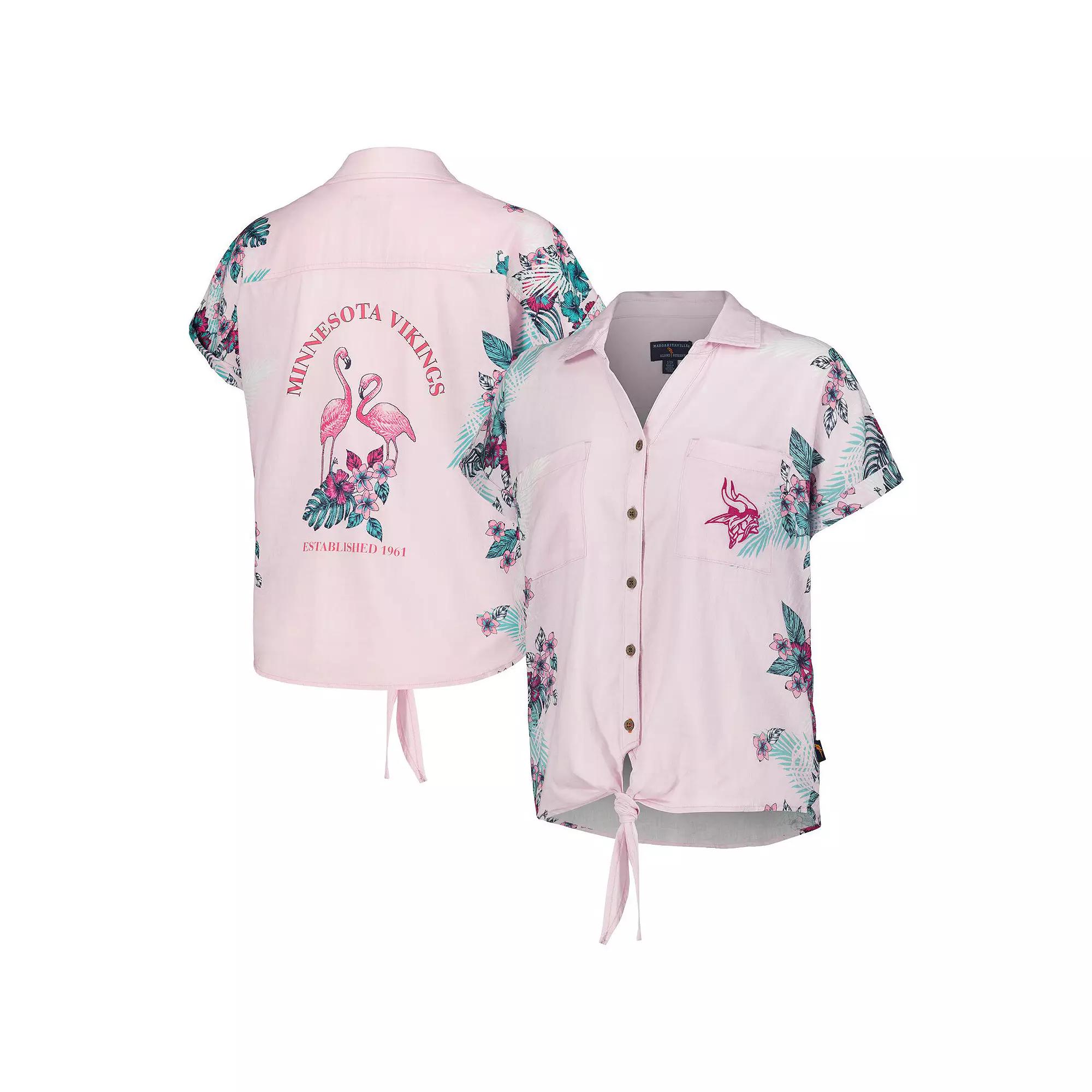 Women's Margaritaville Pink Minnesota Vikings Stadium Tie-Front Button-Up Shirt,  Product Image