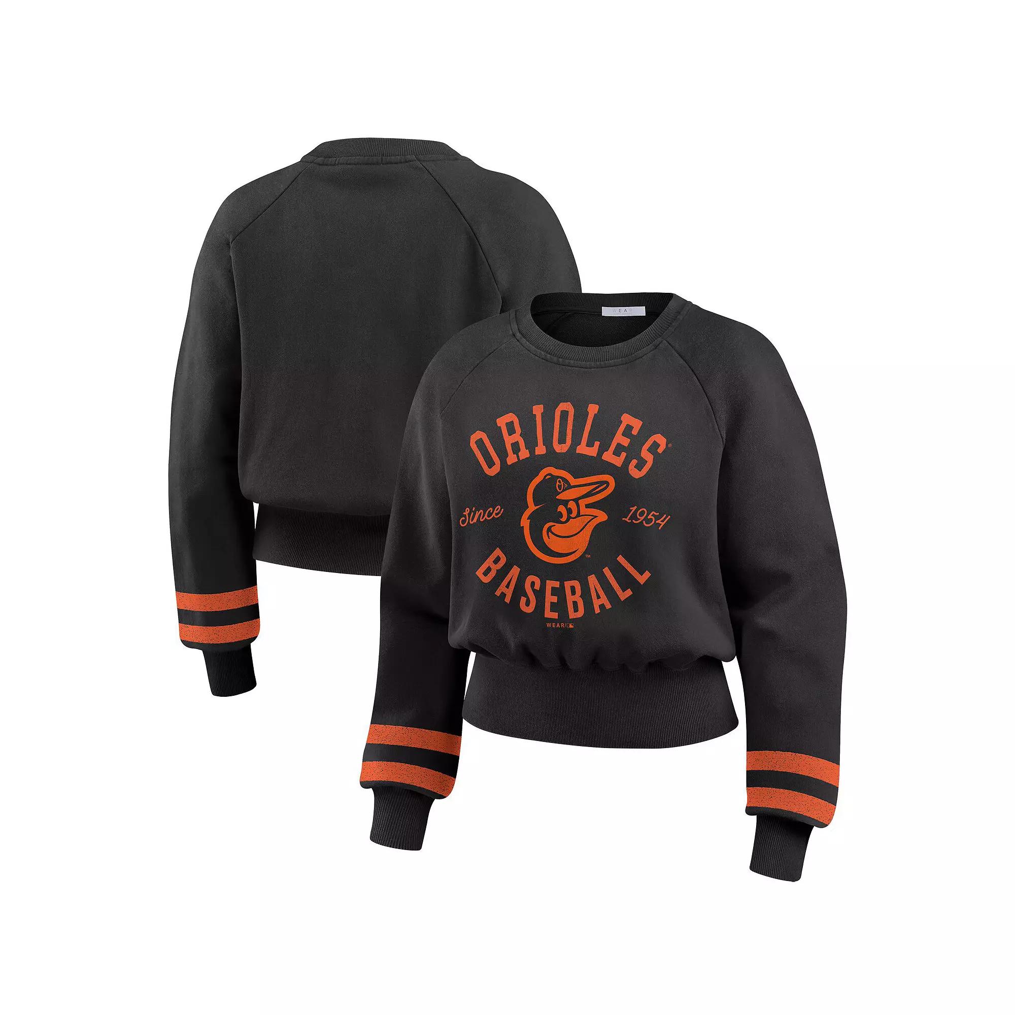 Women's WEAR by Erin Andrews Black San Francisco Giants Vintage Washed Cropped Pullover Sweatshirt,  Product Image