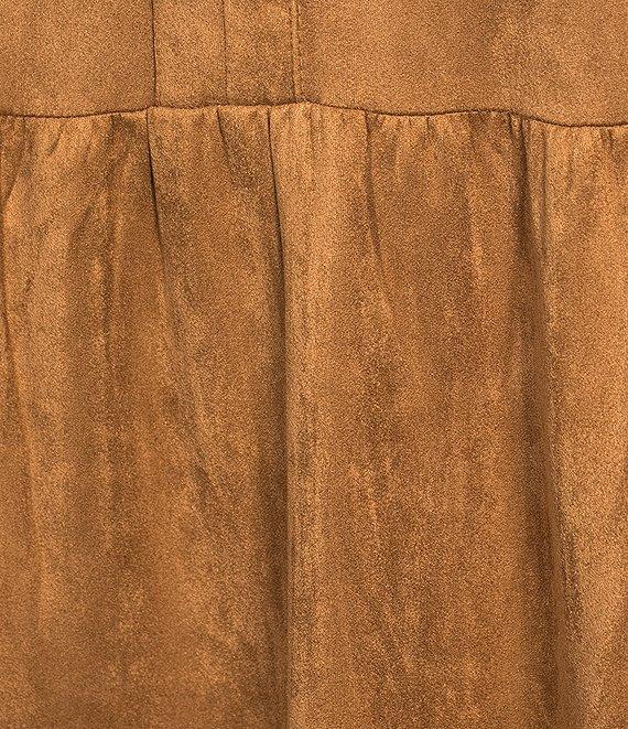 Skies Are Blue Faux Suede Split V-Neck Ruffle Cap Sleeve Tier Dress Product Image