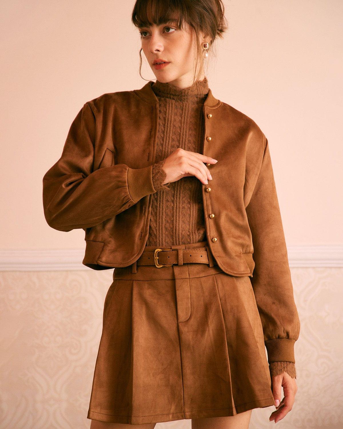 The Brown High Waisted Suede Mini Skirt Product Image