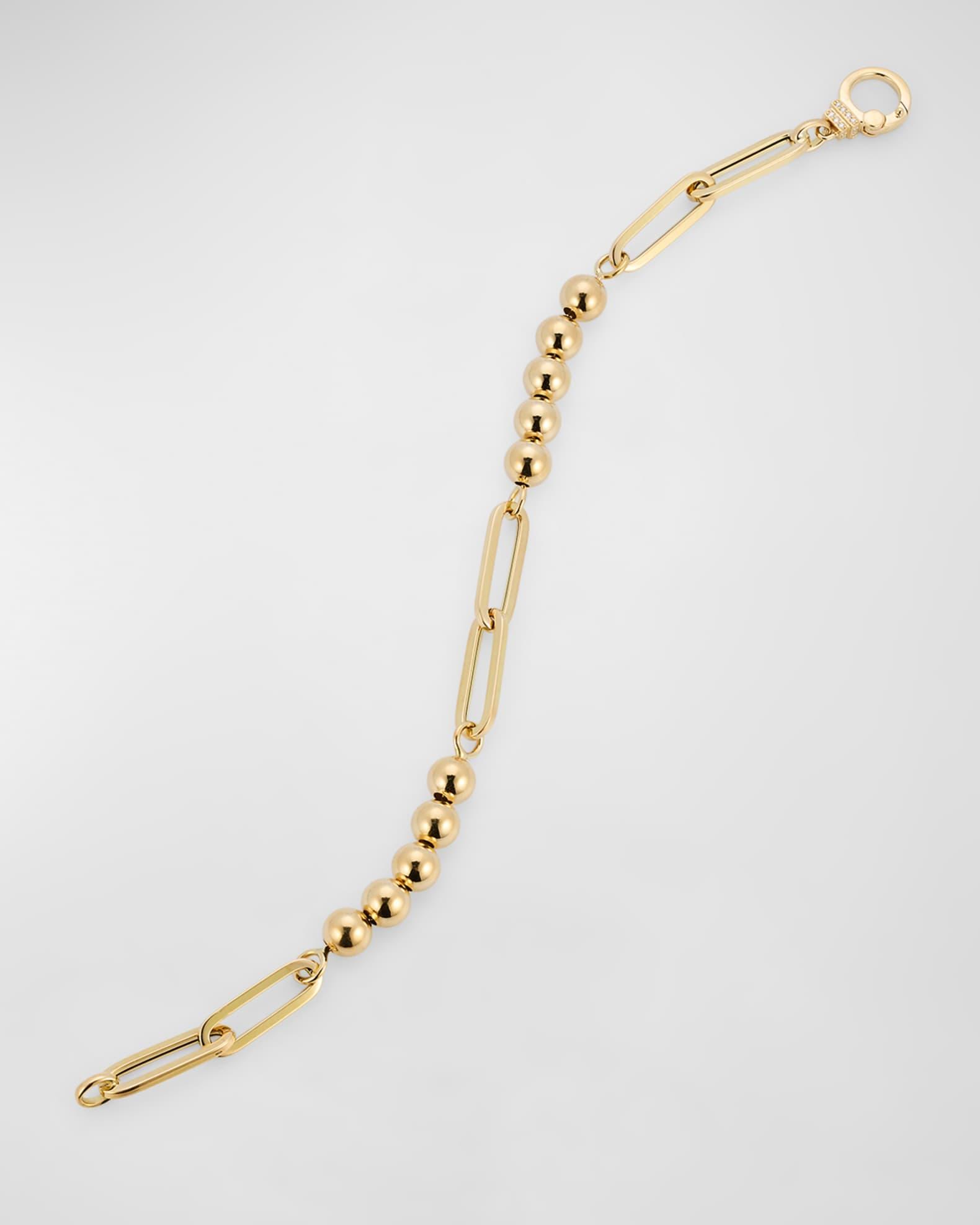 18K Yellow Gold Beads and Oval Link Bracelet with GH-SI Diamonds Product Image