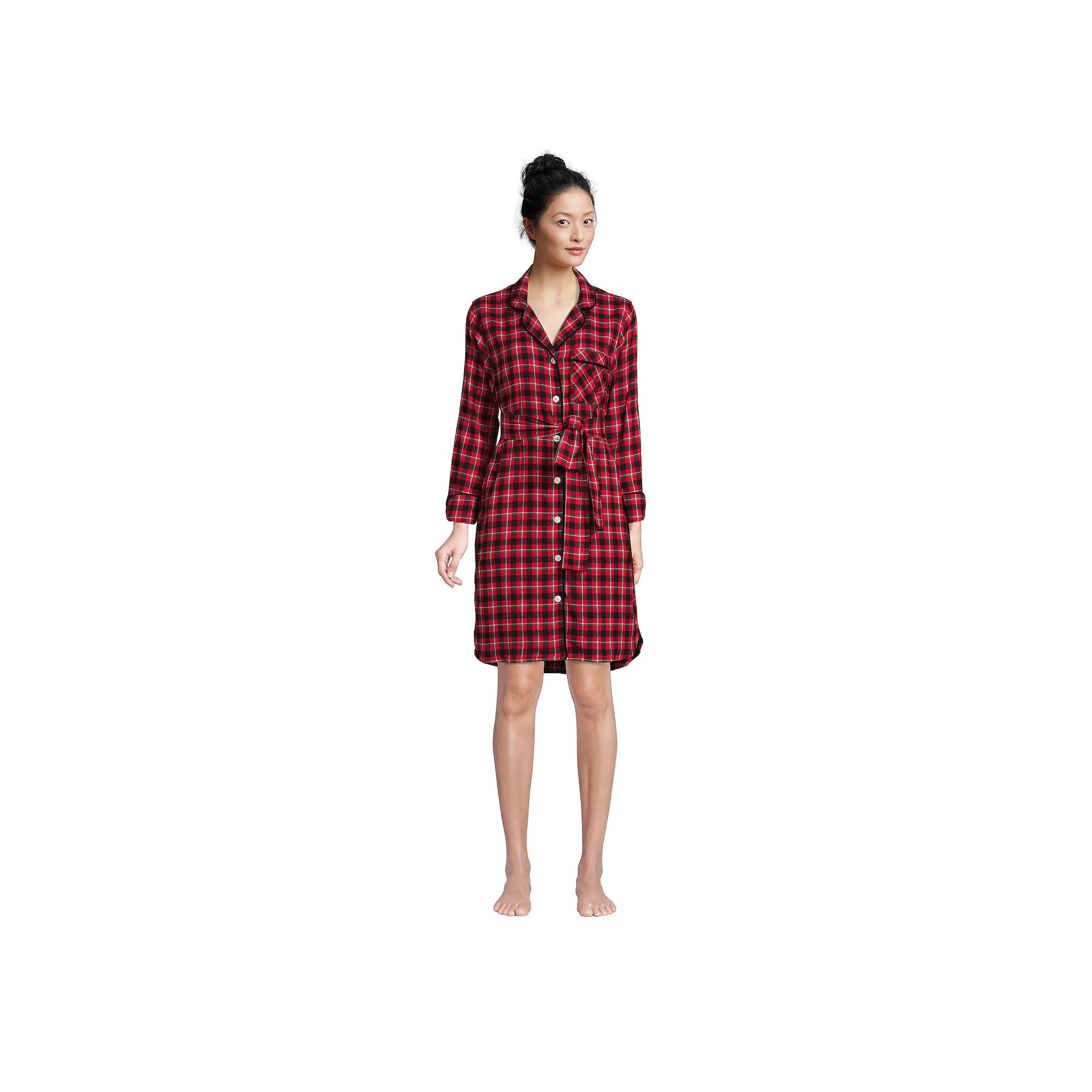 Women's Lands' End Long Sleeve Flannel Sleep Shirt Dress, Size: Large, Rich Red Field Check Product Image