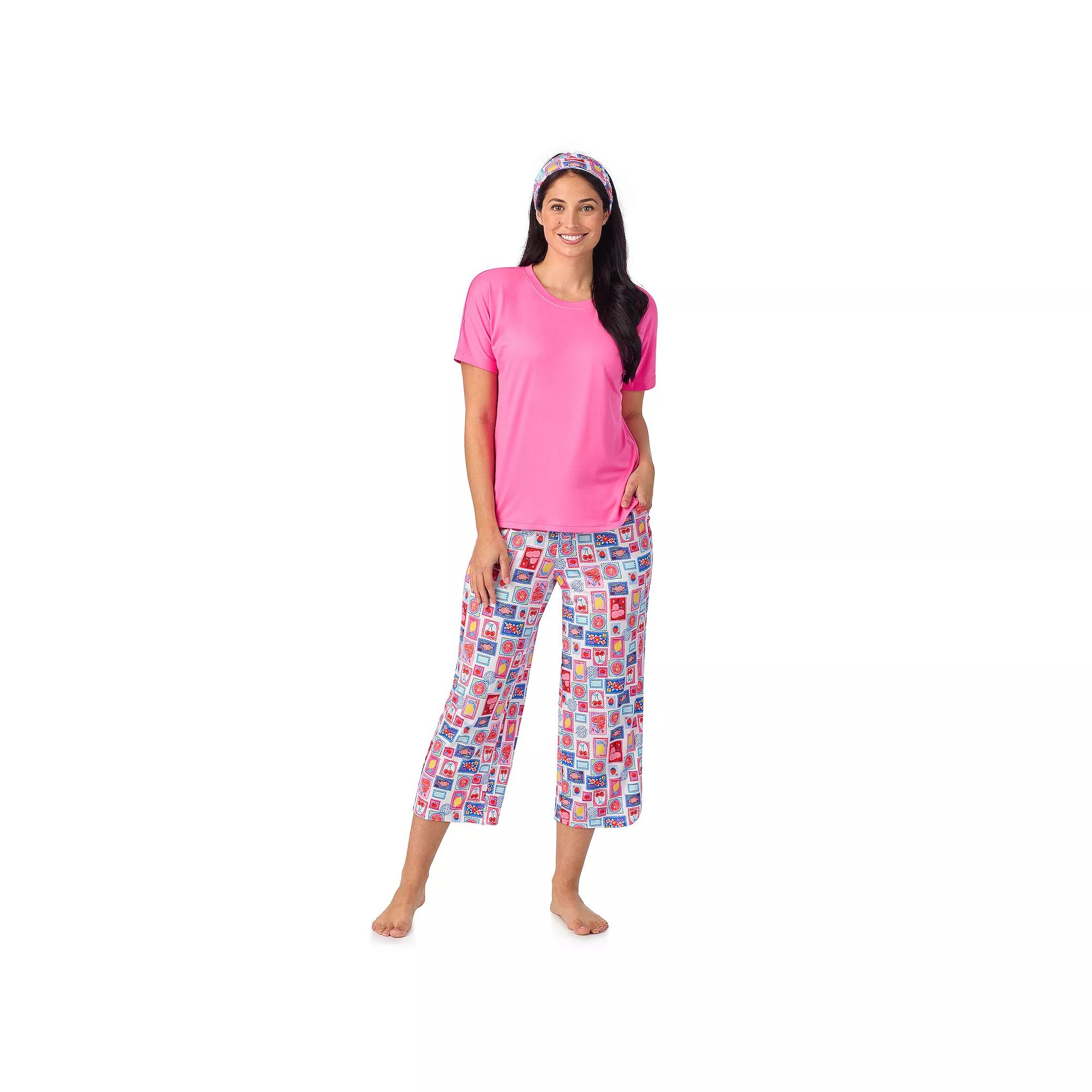 Women's Cuddl Duds® 2-pc. Pajama Crewneck Top & Pajama Capri Pants Set with Matching Headband, Size: XS, Ivory Stamps Product Image