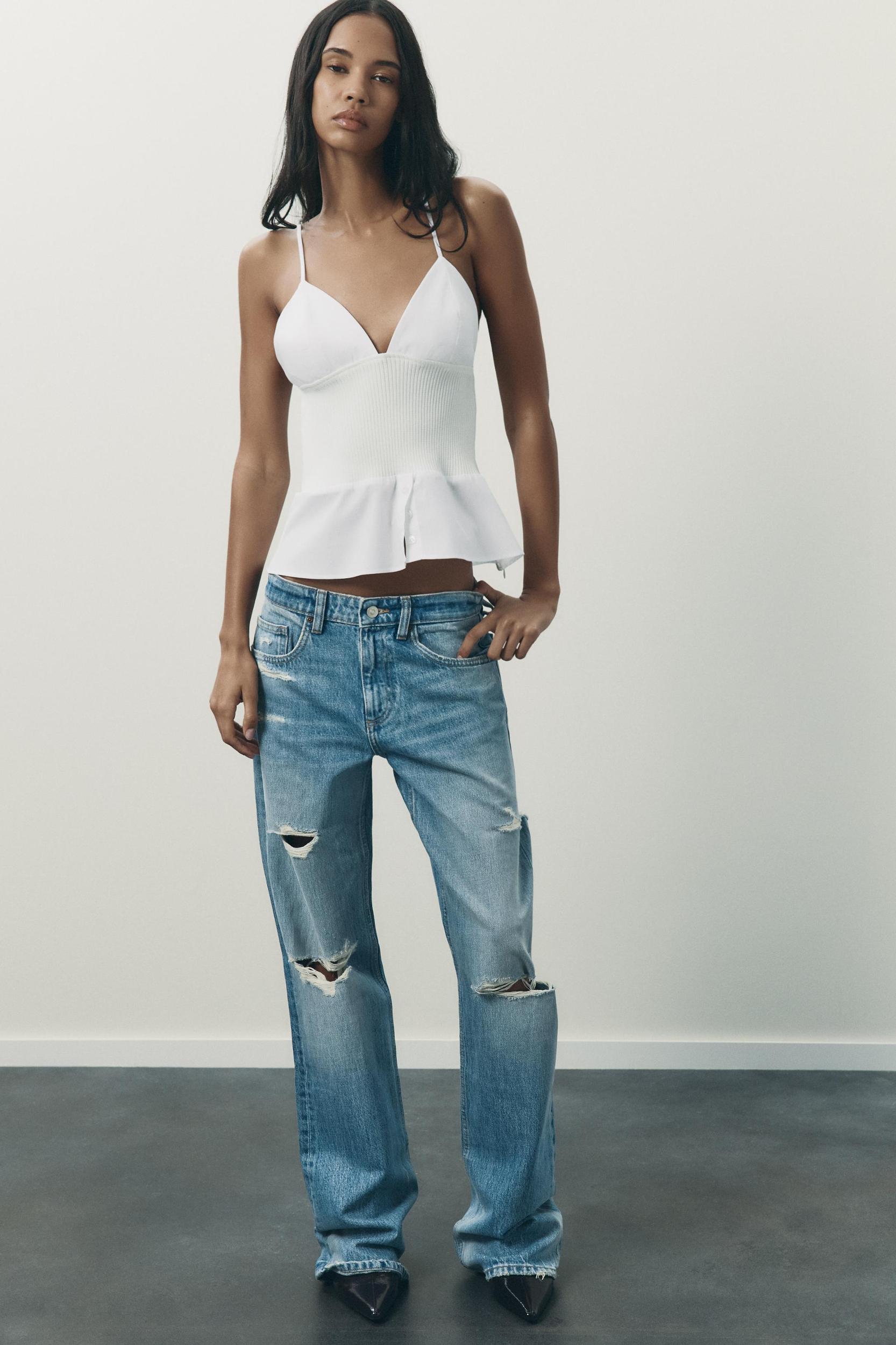 TRF RIPPED MID-RISE JEANS Product Image